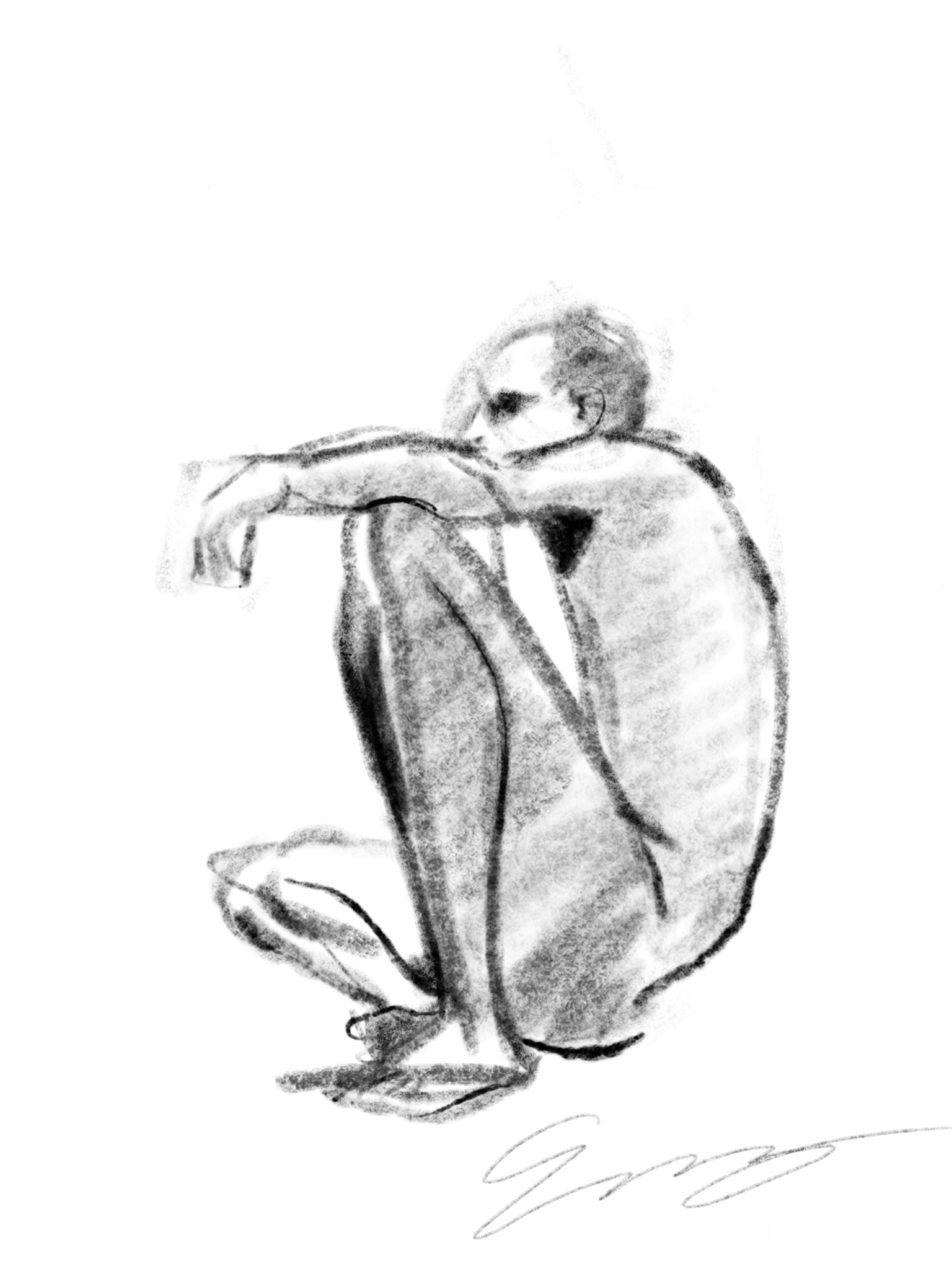 Crouching figure in profile