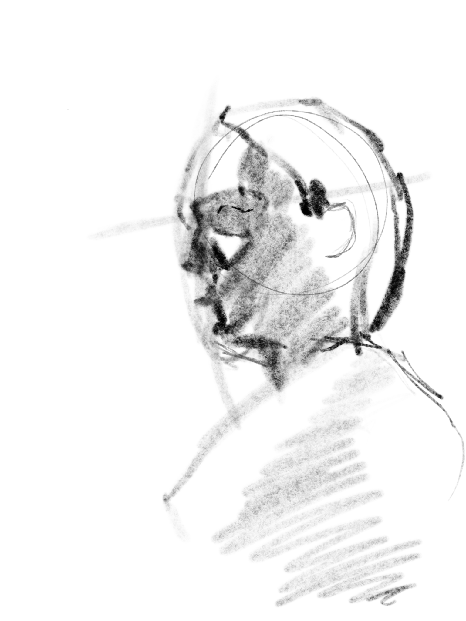 Portrait in profile on gray