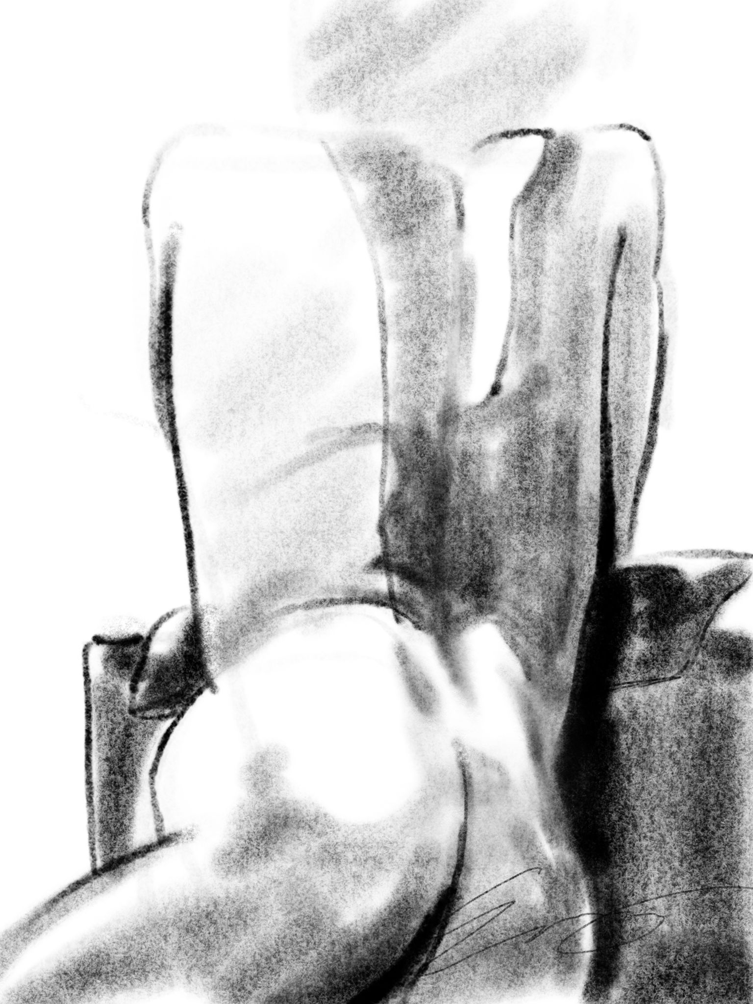 Seated figure viewed from behind