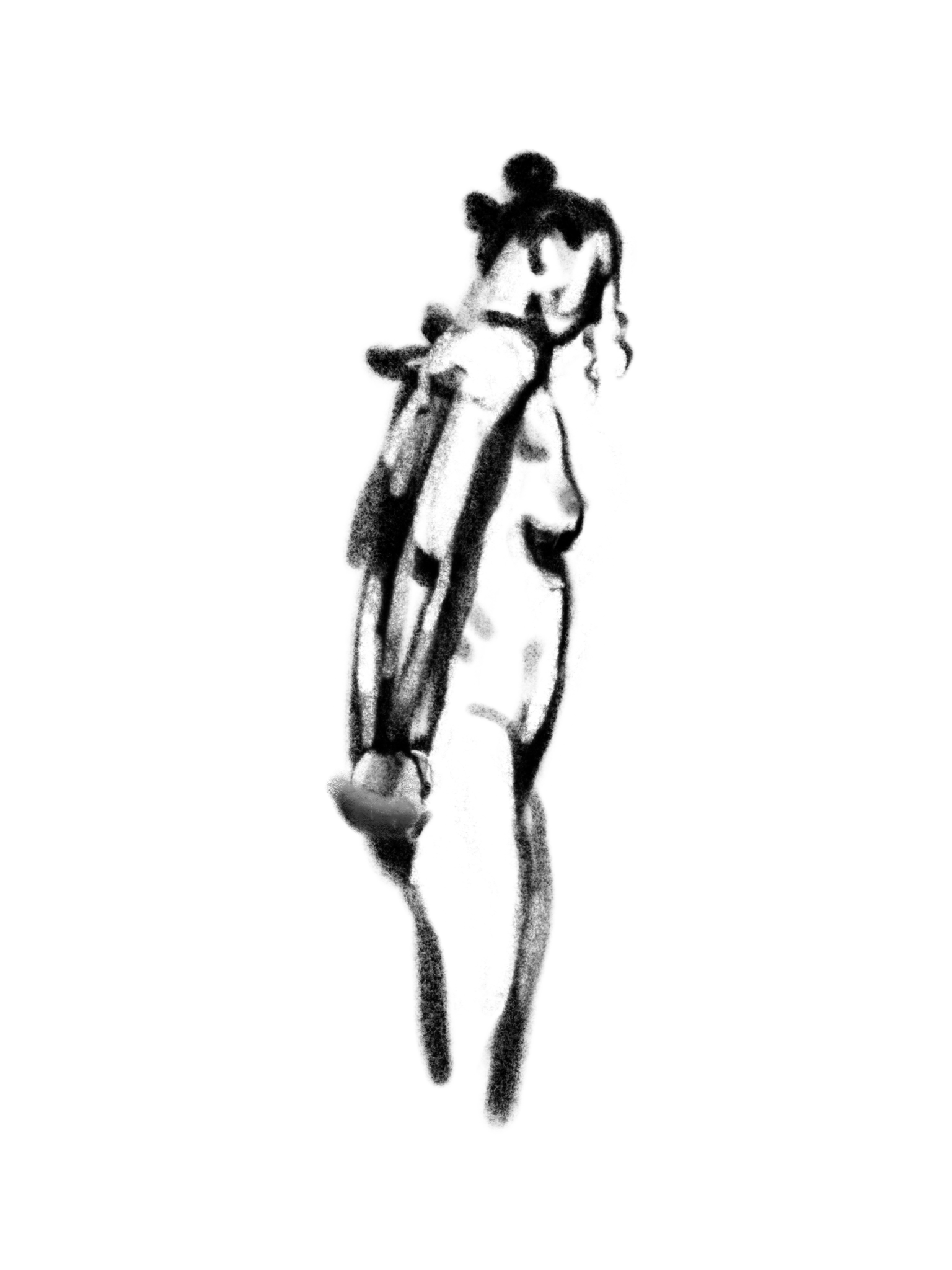 Standing figure in profile holding a weight